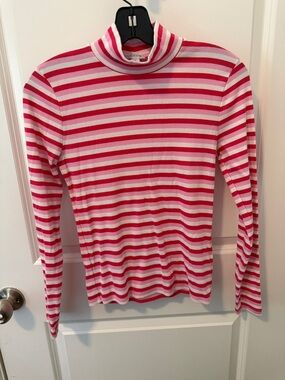 J. Crew Pink & White Striped Turtleneck Top